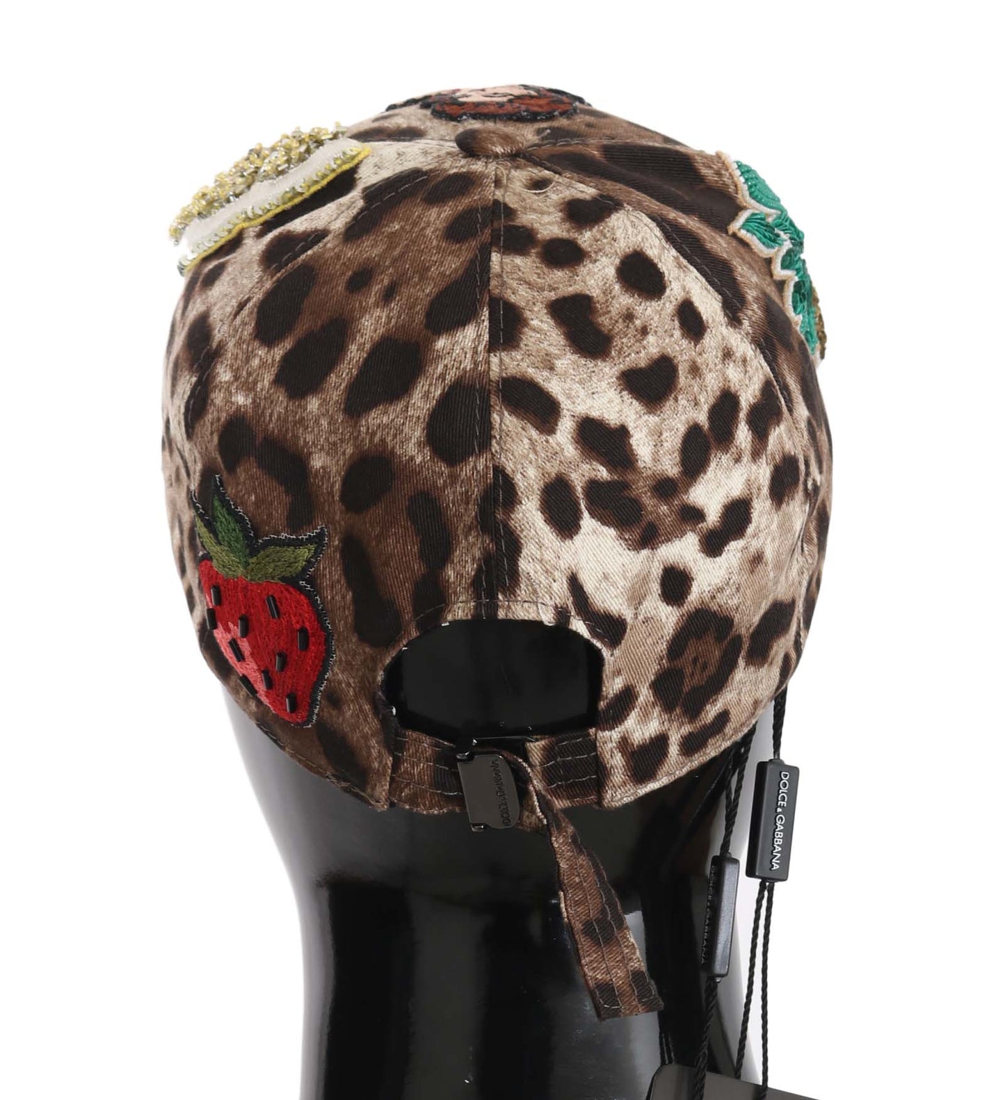 Dolce &amp; Gabbana Braune Baseballmütze mit Sizilien-Applikation und Leoparden-Pailletten