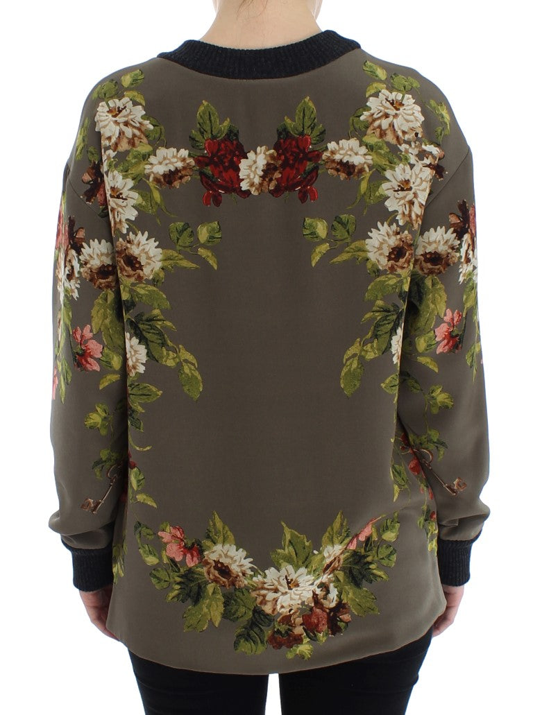 Dolce &amp; Gabbana Green Key Blumendruck-Seidenpullover