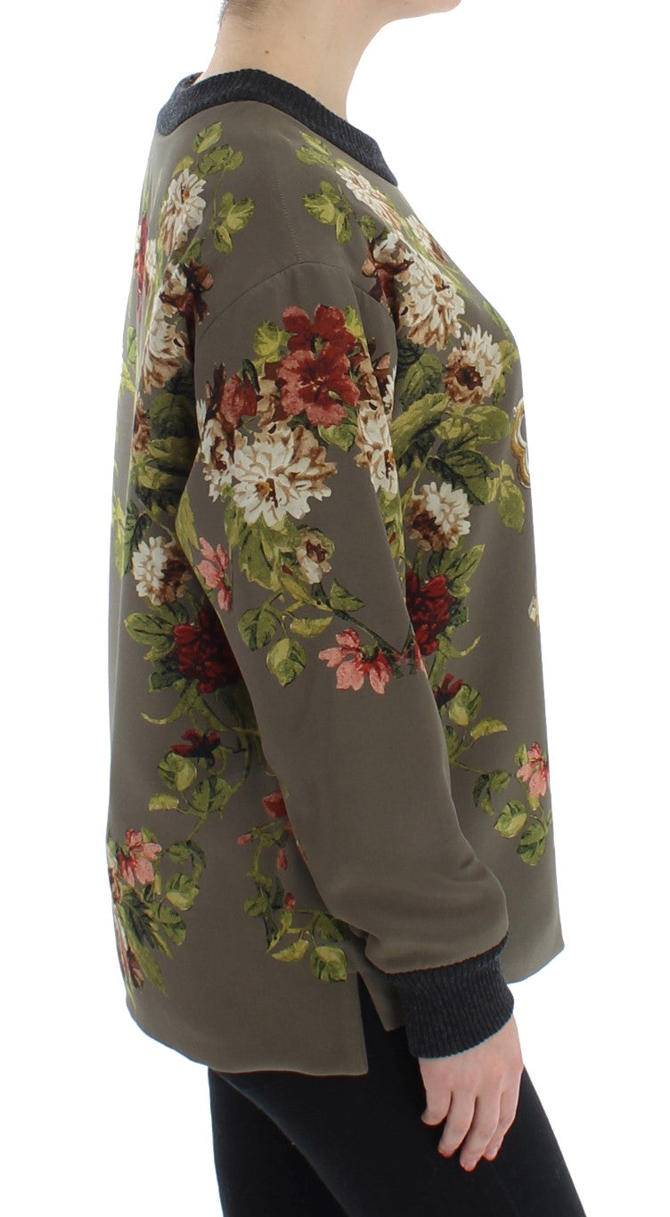 Dolce &amp; Gabbana Green Key Floral Print Silk Sweater