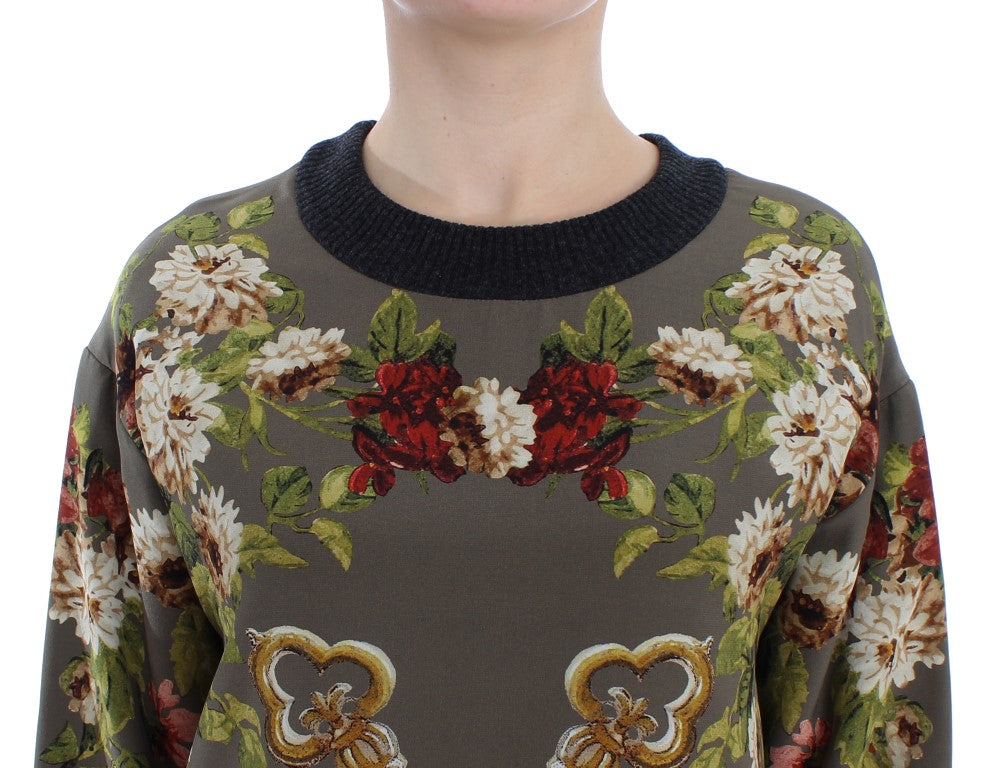 Dolce &amp; Gabbana Green Key Blumendruck-Seidenpullover