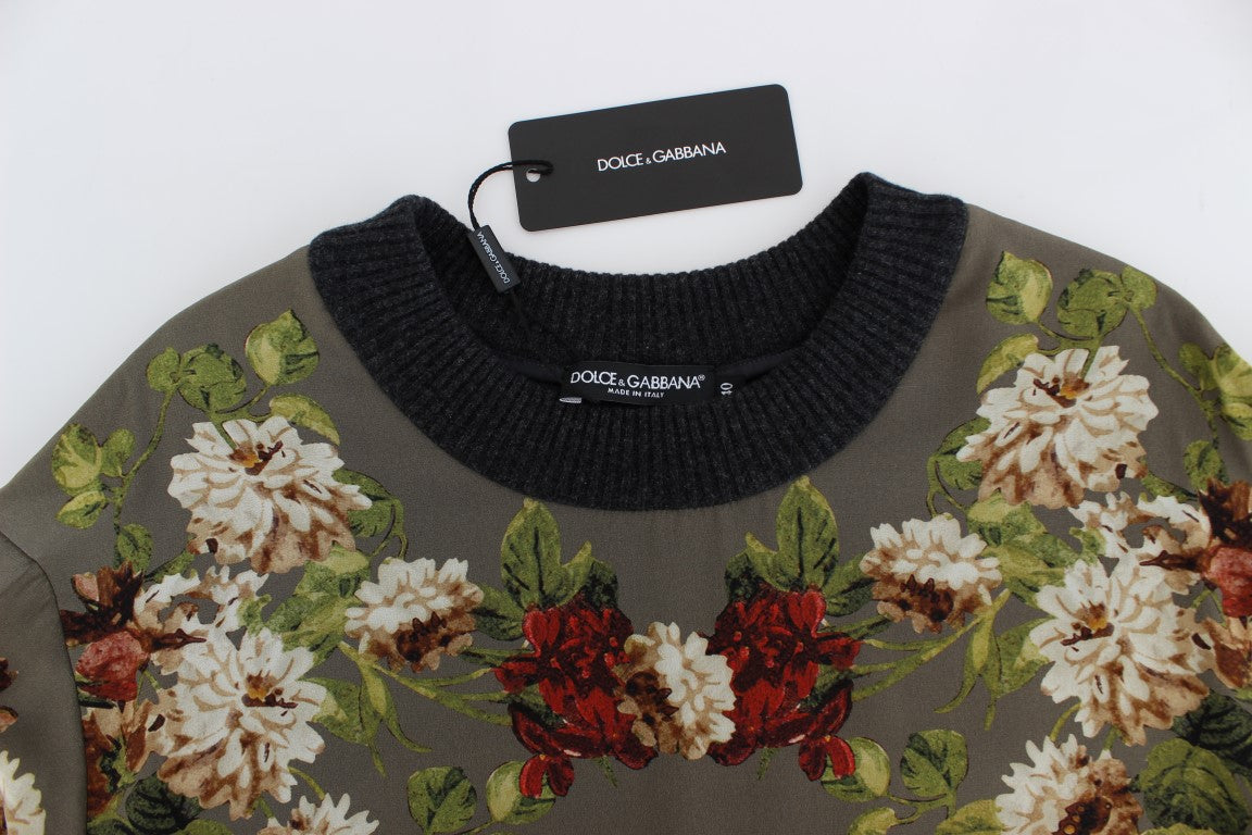 Dolce &amp; Gabbana Green Key Blumendruck-Seidenpullover