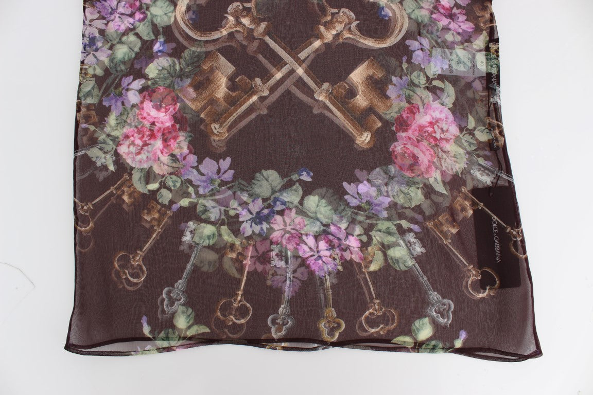 Dolce &amp; Gabbana Black Key Floral Print Silk Blouse T-shirt