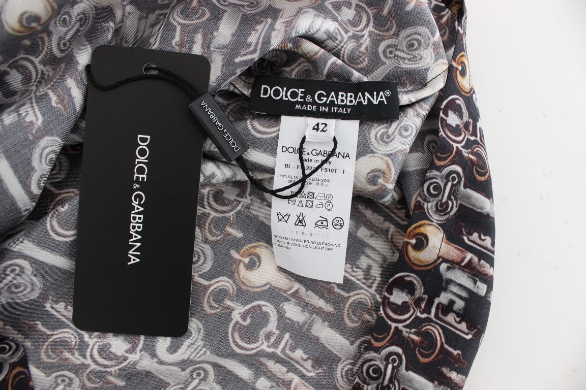 Dolce &amp; Gabbana Graugold-Seidenblusen-T-Shirt mit Key-Print