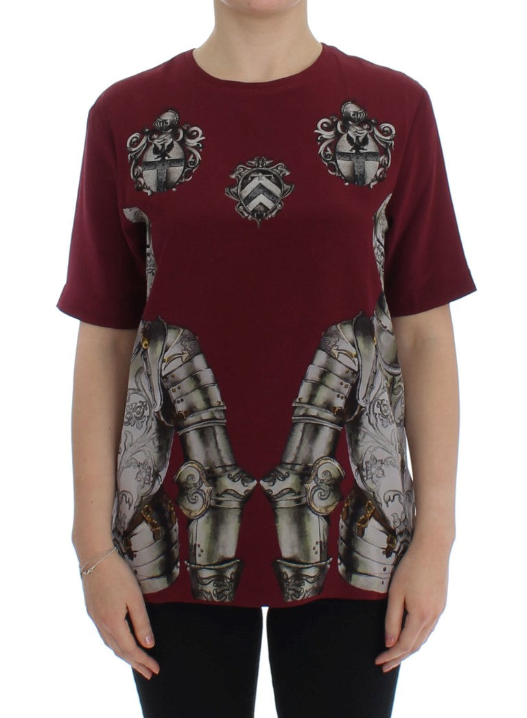 Dolce &amp; Gabbana Red Knight Print Seidenblusen-T-Shirt