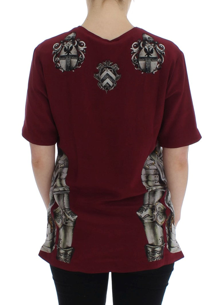 Dolce &amp; Gabbana Red Knight Print Seidenblusen-T-Shirt