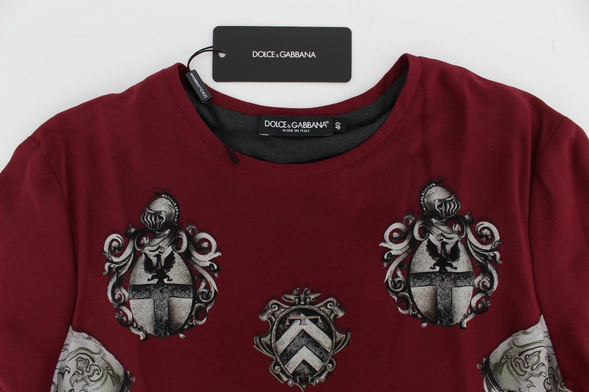 Dolce &amp; Gabbana Red Knight Print Seidenblusen-T-Shirt