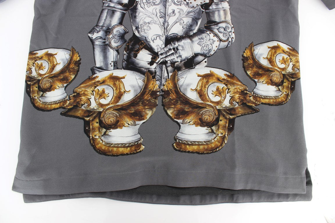 Dolce &amp; Gabbana Grey Knight Crown Print Silk Blouse Top