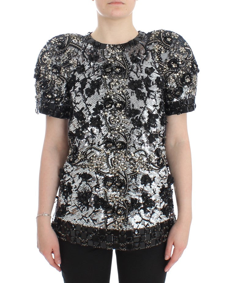 Dolce &amp; Gabbana Black Clear Crystal Runway Blouse Top