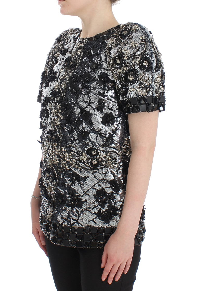 Dolce &amp; Gabbana Black Clear Crystal Runway Blouse Top