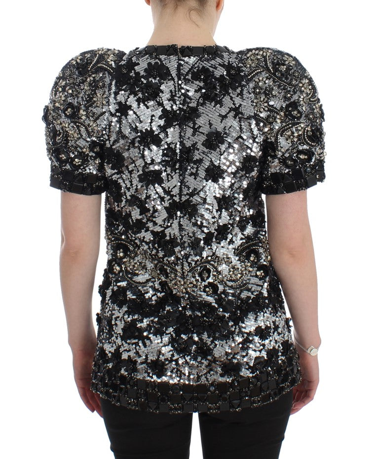 Dolce &amp; Gabbana Black Clear Crystal Runway Blouse Top