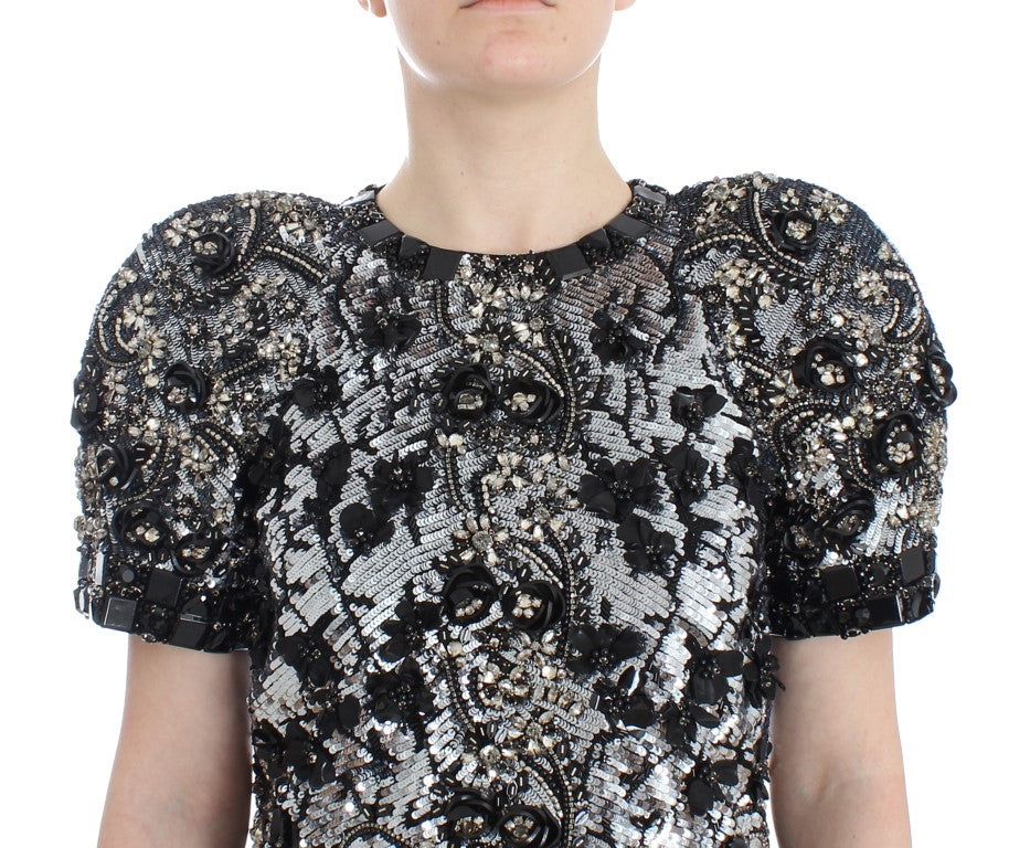 Dolce &amp; Gabbana Black Clear Crystal Runway Blouse Top