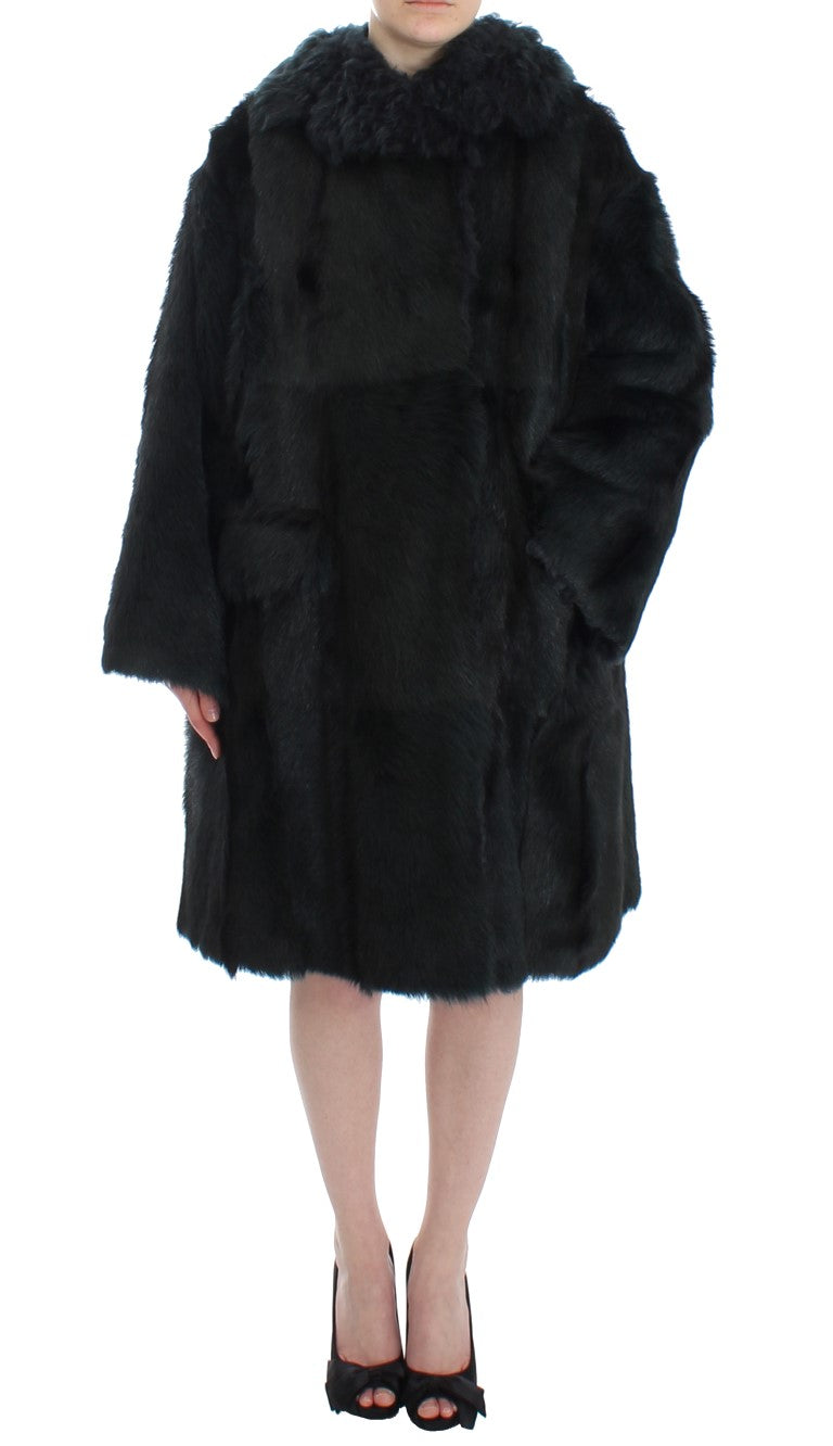 Dolce &amp; Gabbana Black Goat Fur Shearling Long Jacket Coat