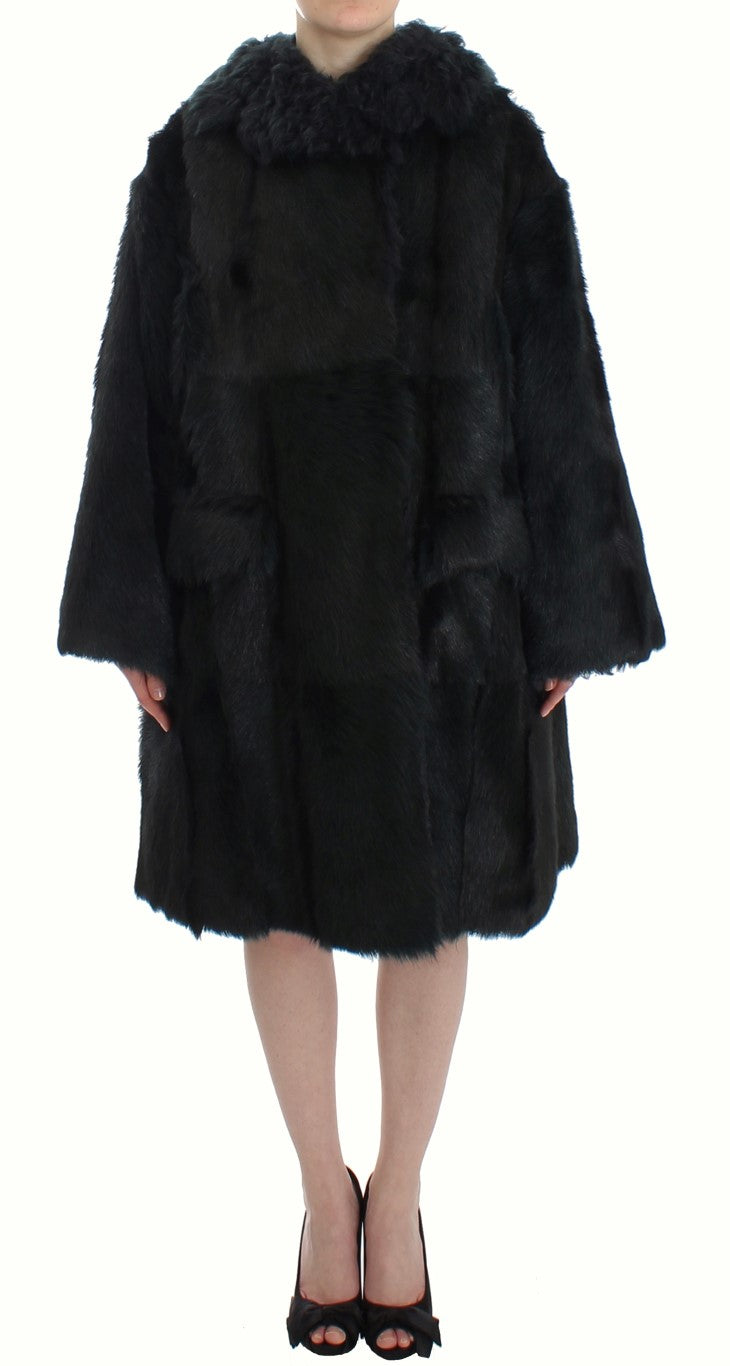 Dolce &amp; Gabbana Black Goat Fur Shearling Long Jacket Coat