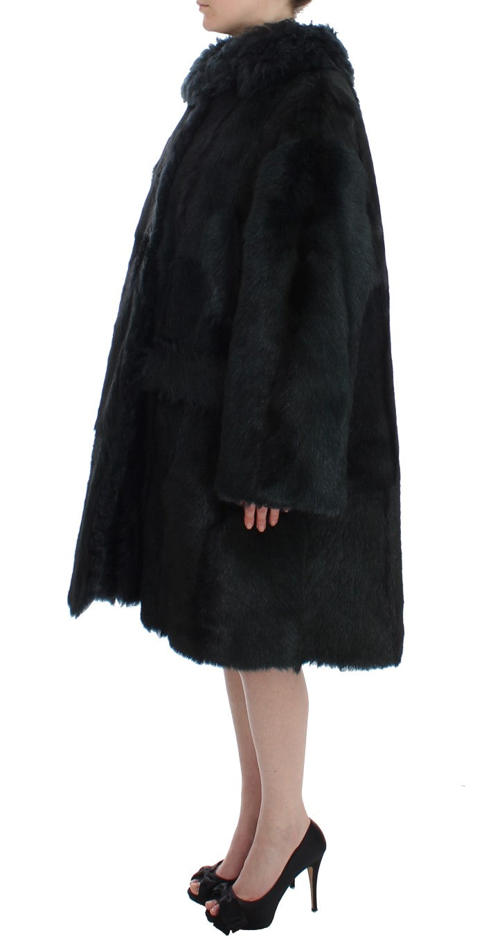 Dolce &amp; Gabbana Black Goat Fur Shearling Long Jacket Coat