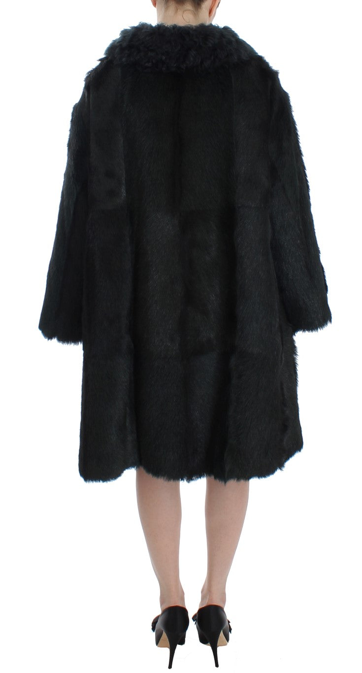 Dolce &amp; Gabbana Black Goat Fur Shearling Long Jacket Coat