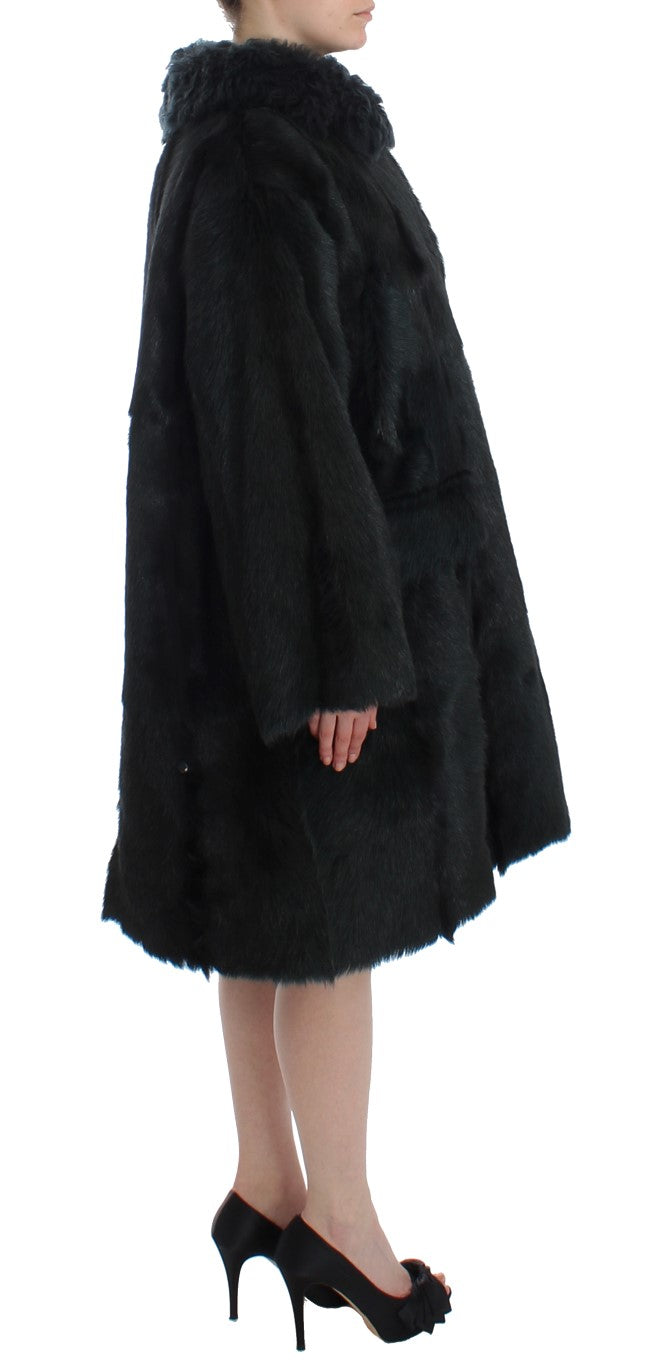 Dolce &amp; Gabbana Black Goat Fur Shearling Long Jacket Coat