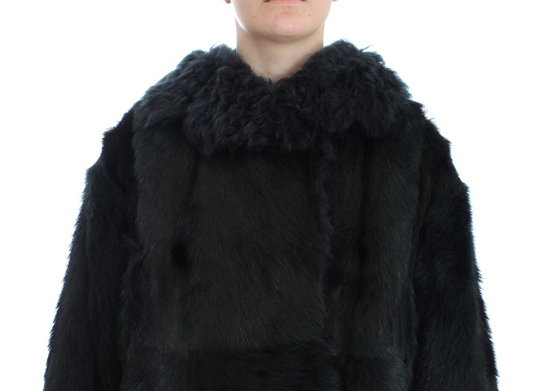 Dolce &amp; Gabbana Black Goat Fur Shearling Long Jacket Coat