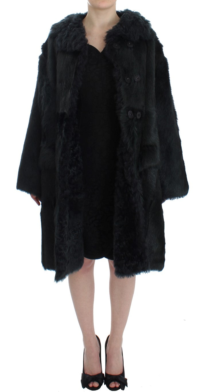 Dolce &amp; Gabbana Black Goat Fur Shearling Long Jacket Coat