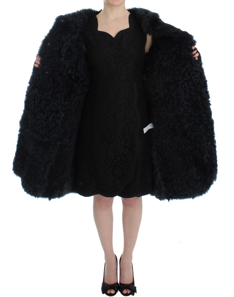 Dolce &amp; Gabbana Black Goat Fur Shearling Long Jacket Coat