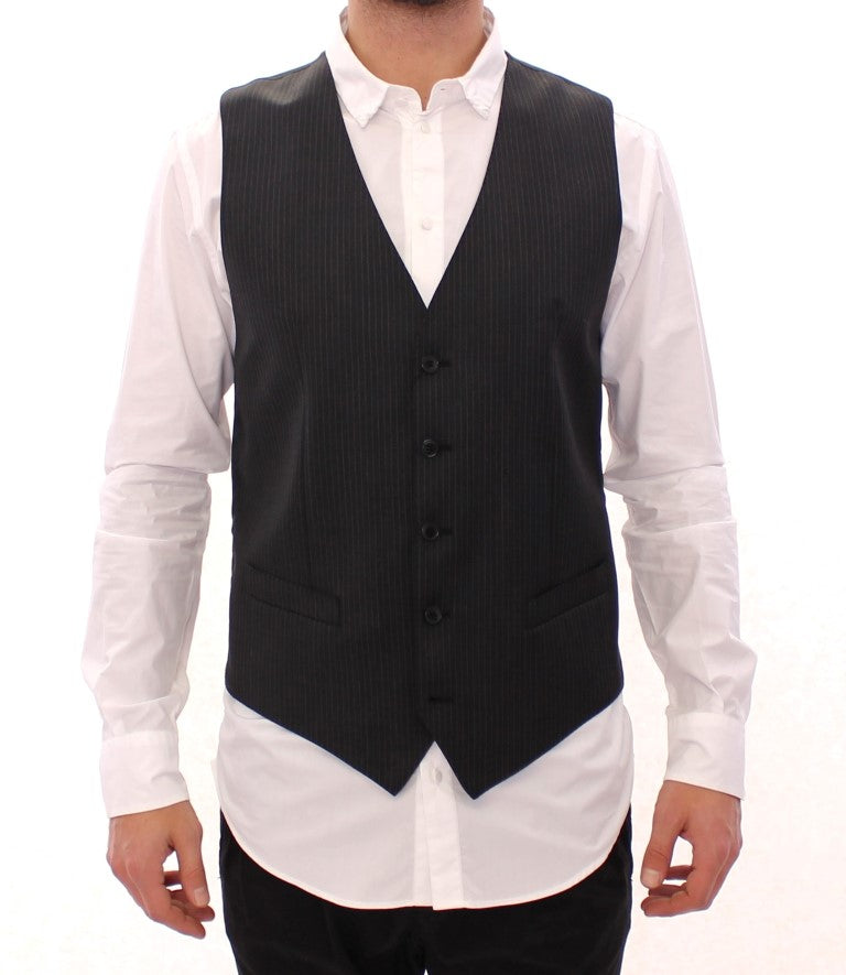 Dolce &amp; Gabbana Gray Striped Wool Single Breasted Vest