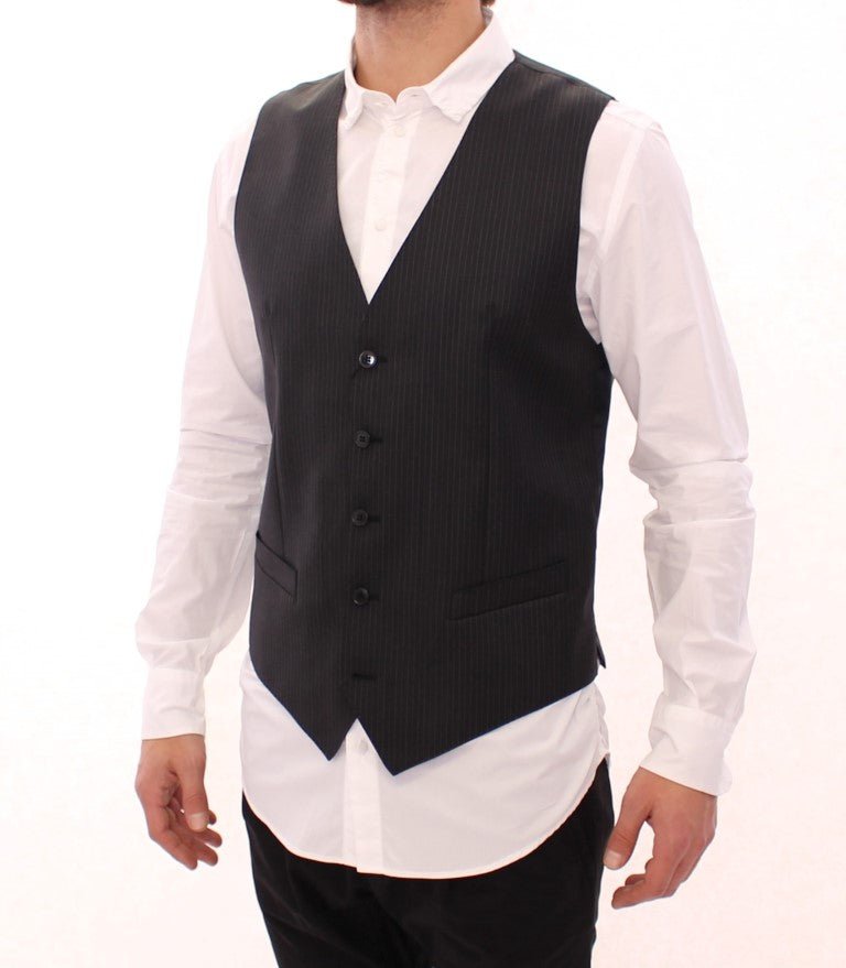 Dolce &amp; Gabbana Gray Striped Wool Single Breasted Vest