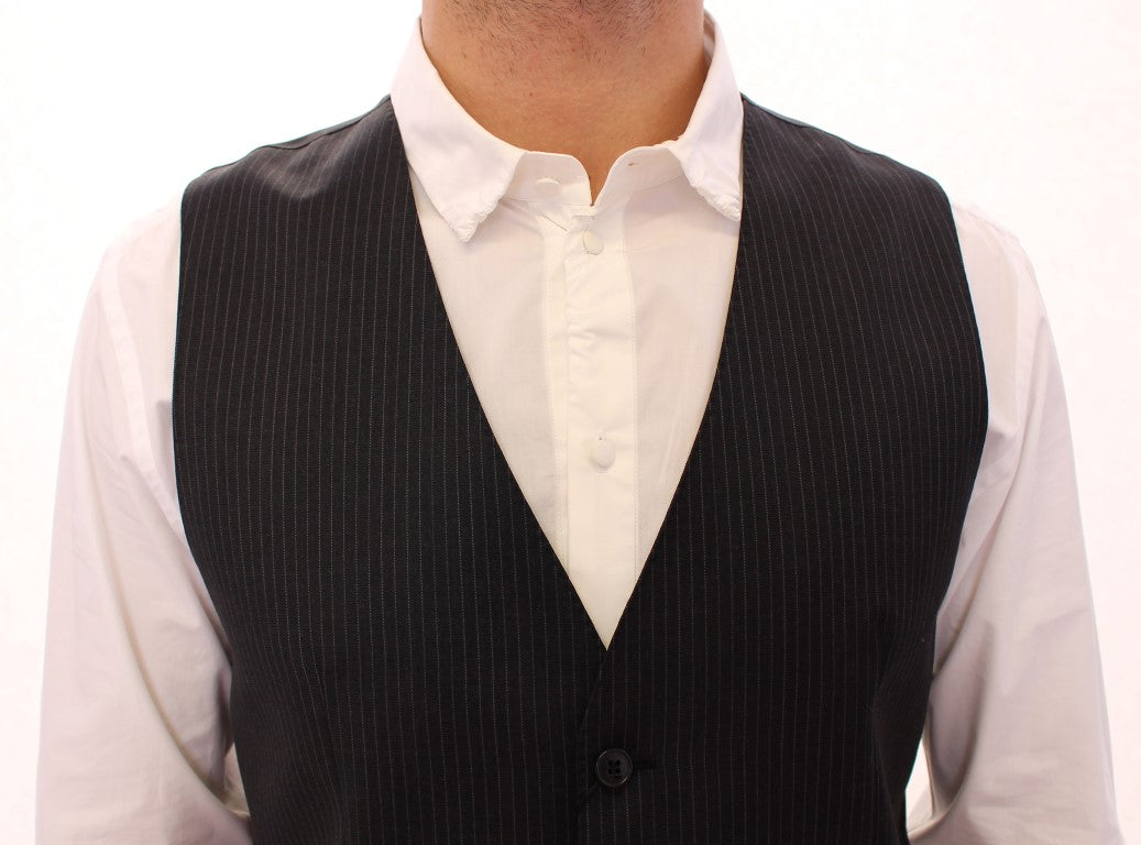 Dolce &amp; Gabbana Gray Striped Wool Single Breasted Vest