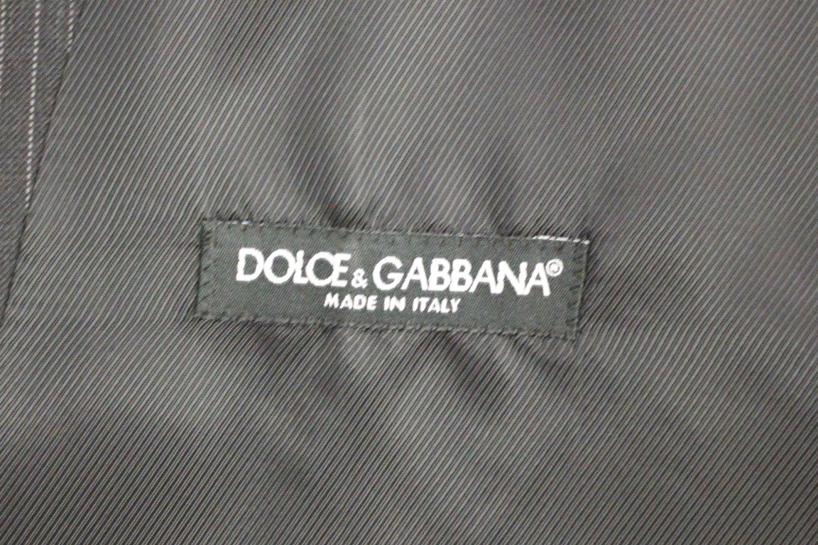 Dolce &amp; Gabbana Gray Striped Wool Single Breasted Vest