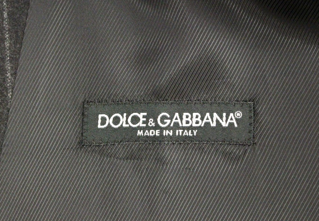 Dolce &amp; Gabbana Grey Striped Wool Logo Vest