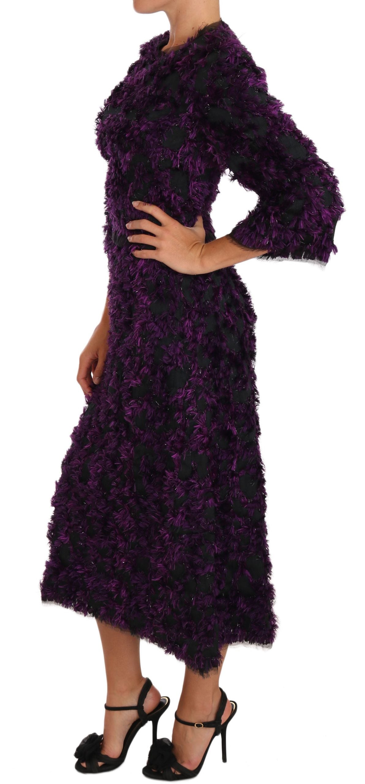 Dolce &amp; Gabbana Purple Fringe Midi Sheath Dress