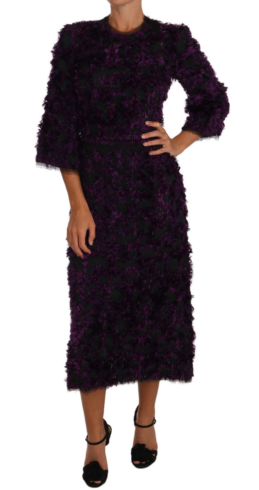 Dolce &amp; Gabbana Purple Fringe Midi Sheath Dress