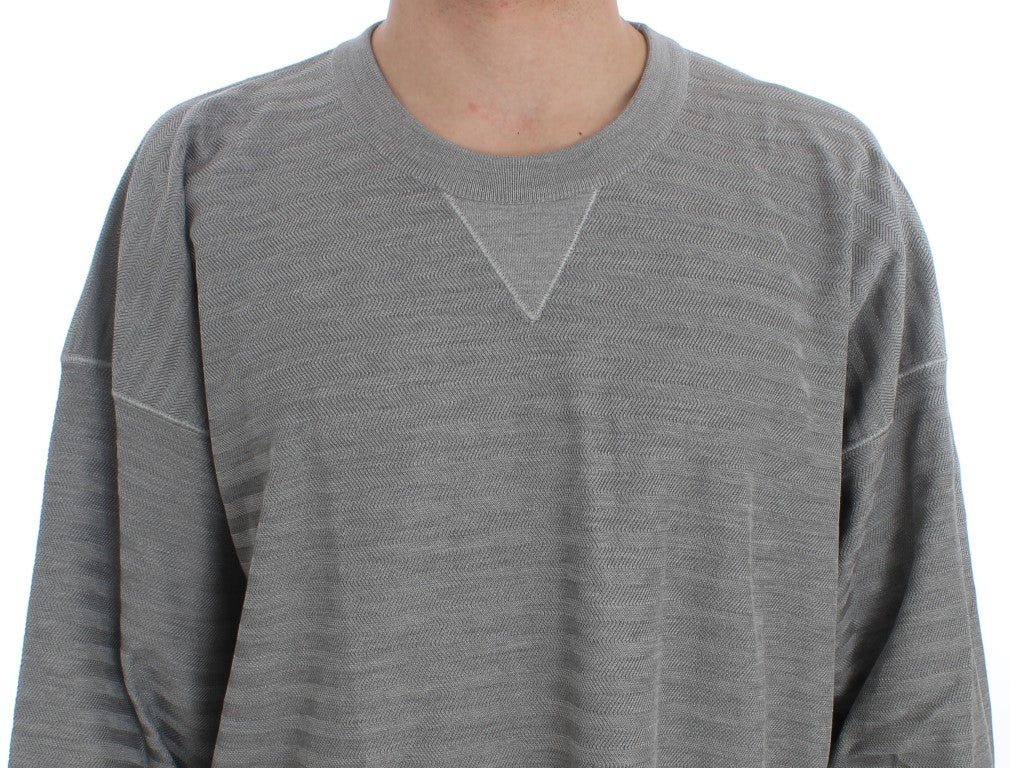 Dolce &amp; Gabbana Grey Crewneck Pullover Silk Sweater