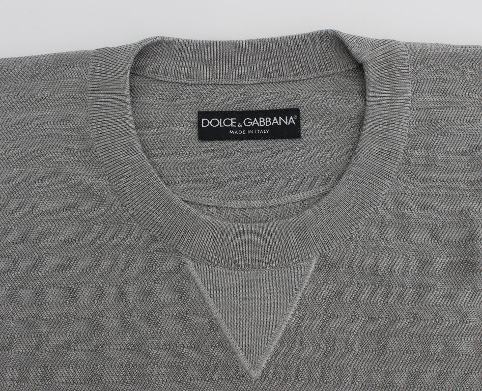 Dolce &amp; Gabbana Grey Crewneck Pullover Silk Sweater