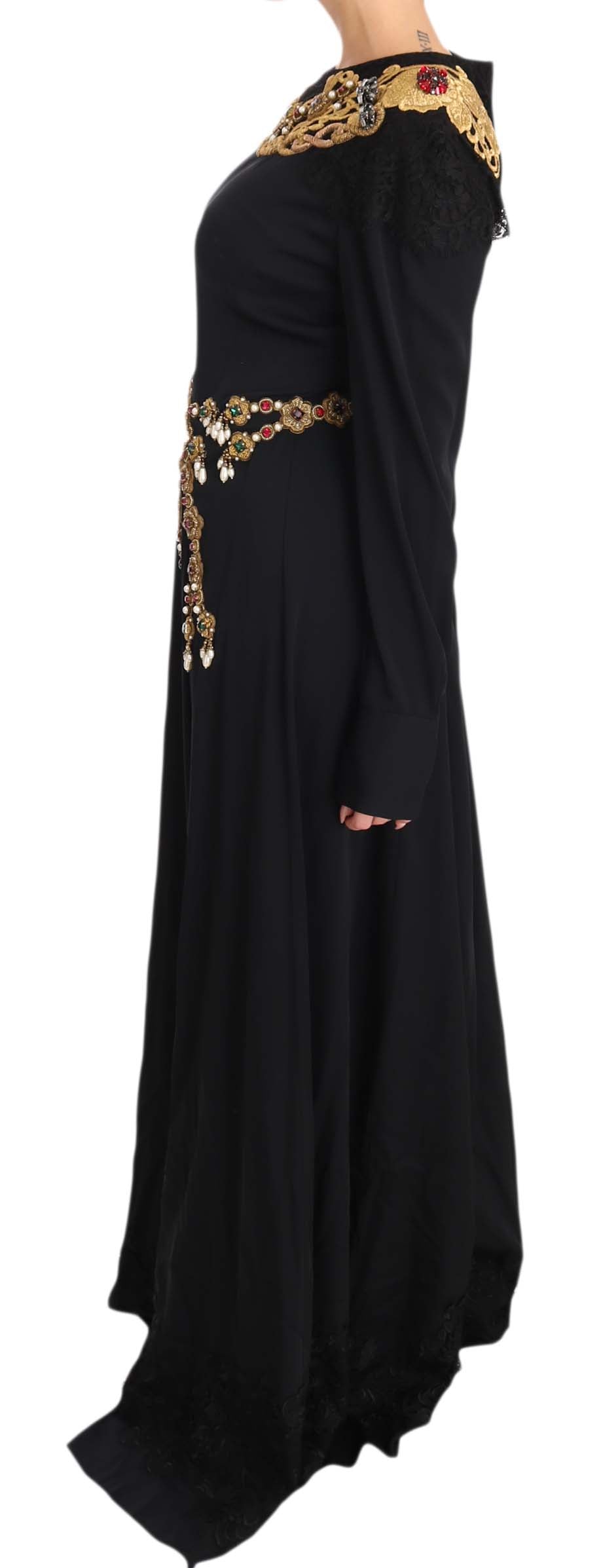 Dolce &amp; Gabbana Black Silk Stretch Gold Crystal Dress