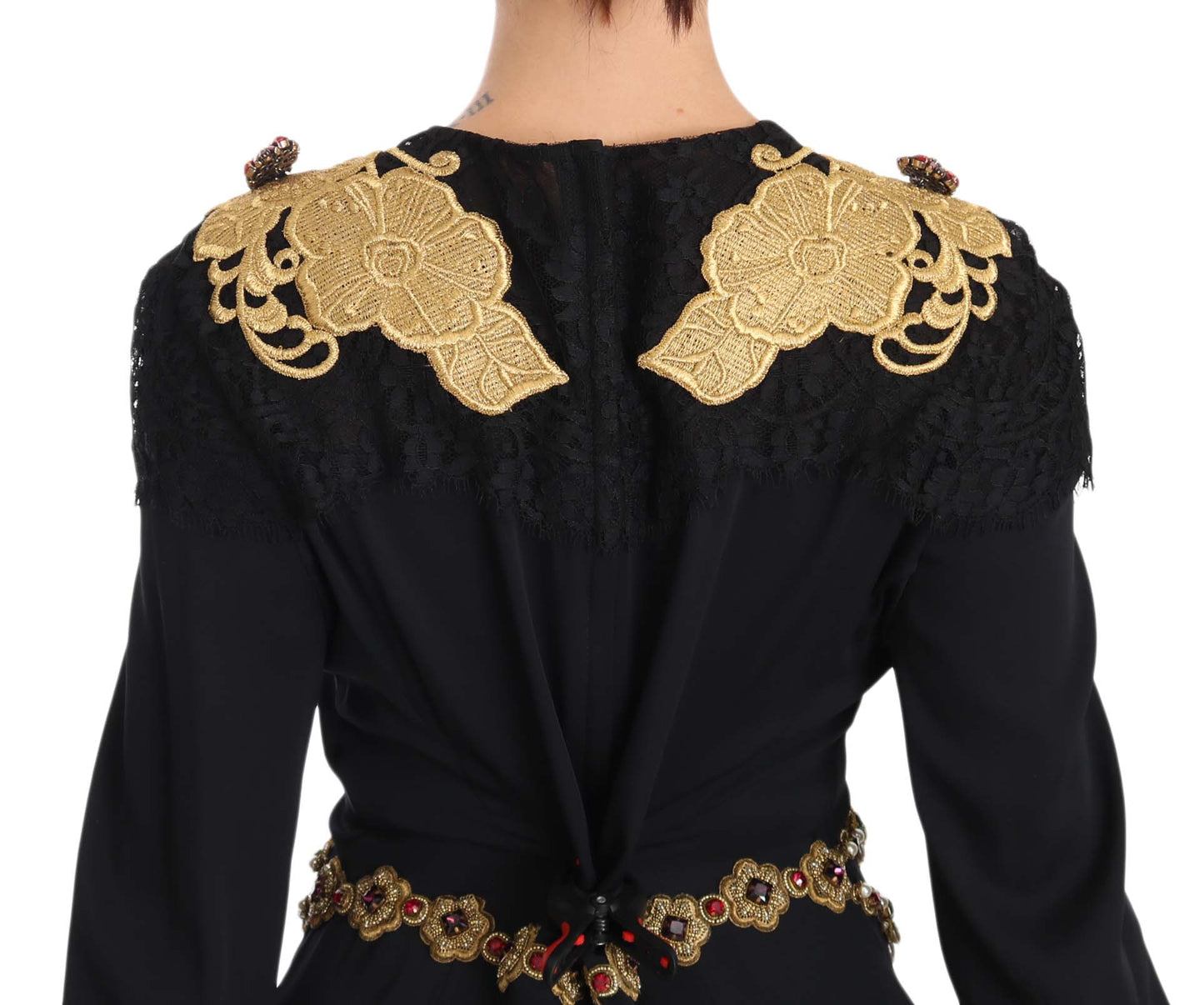 Dolce &amp; Gabbana Black Silk Stretch Gold Crystal Dress