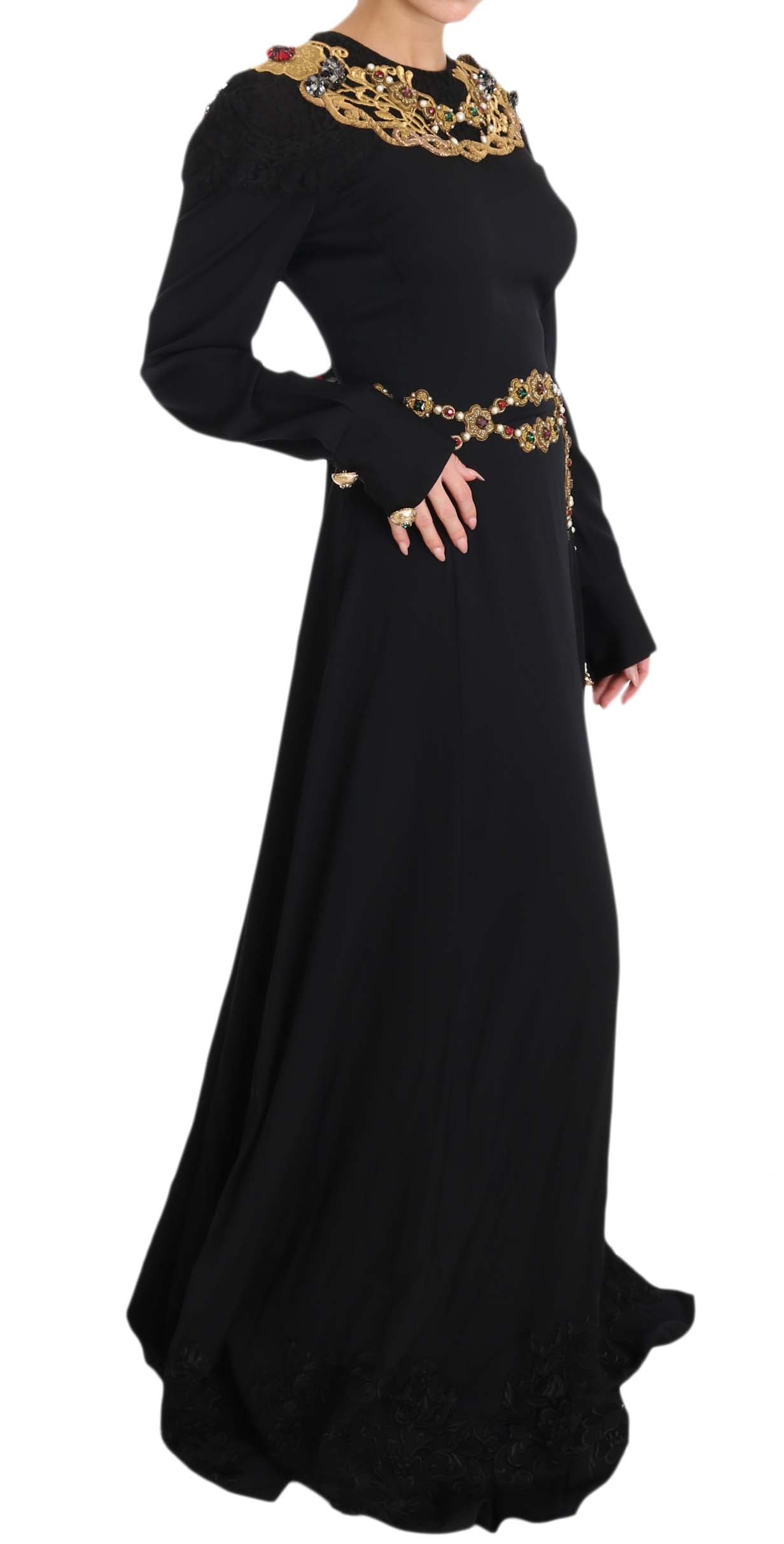 Dolce &amp; Gabbana Black Silk Stretch Gold Crystal Dress