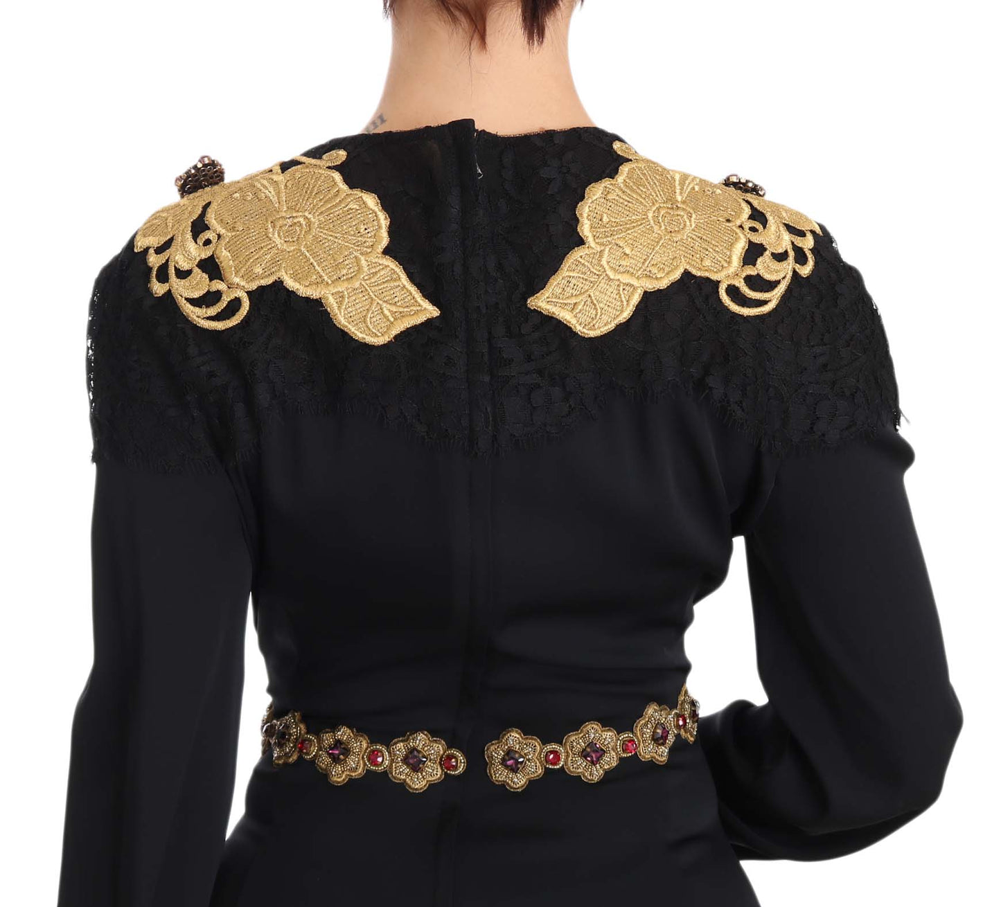 Dolce &amp; Gabbana Black Silk Stretch Gold Crystal Dress