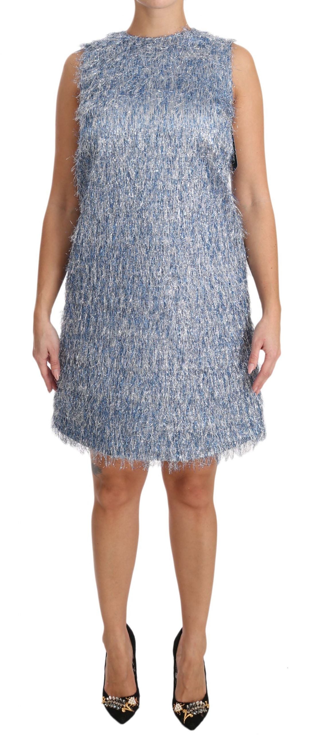 Dolce &amp; Gabbana Light Blue Fringe Shift Gown Dress