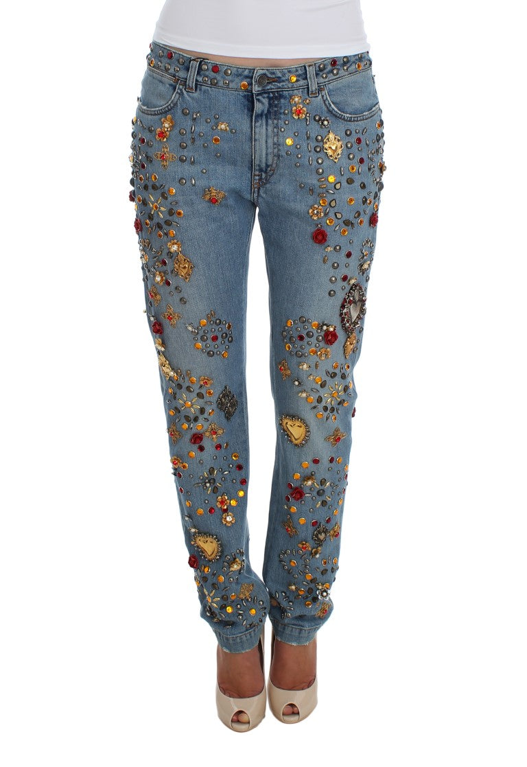 Dolce &amp; Gabbana Crystal Roses Heart Embellished Jeans