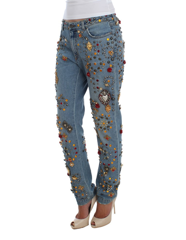 Dolce &amp; Gabbana Crystal Roses Heart Embellished Jeans