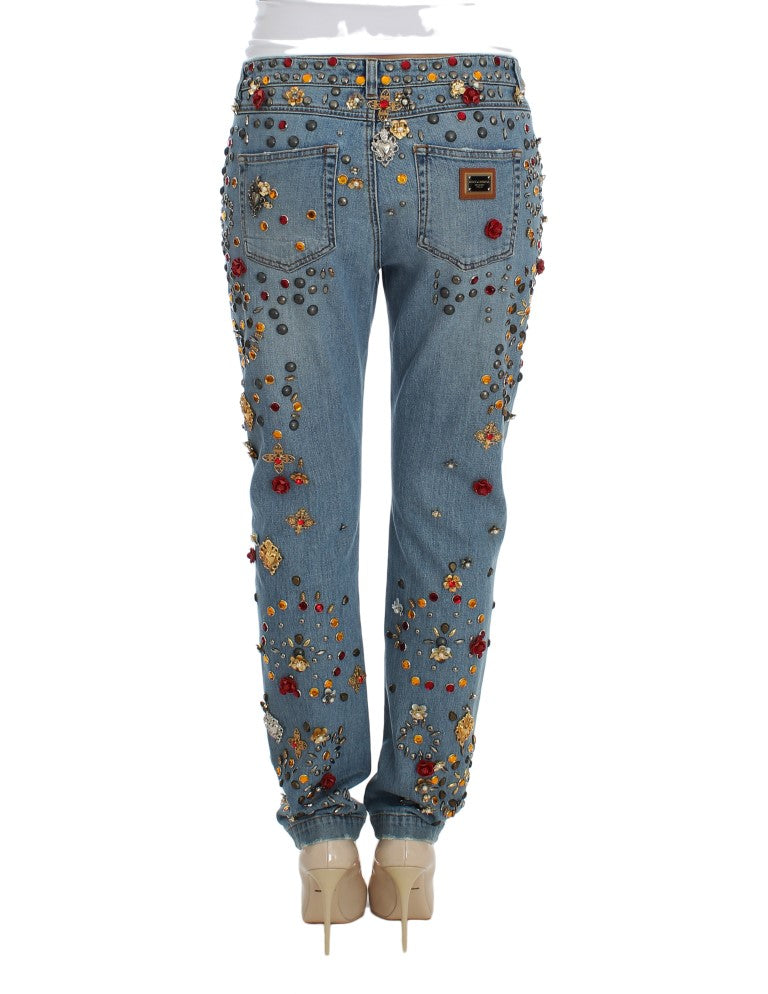 Dolce &amp; Gabbana Crystal Roses Heart Embellished Jeans