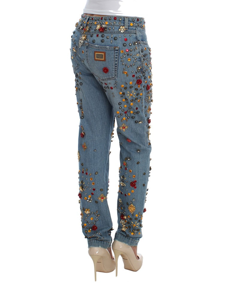 Dolce &amp; Gabbana Crystal Roses Heart Embellished Jeans