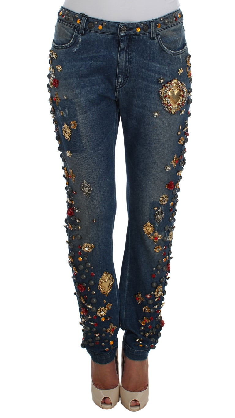 Dolce &amp; Gabbana Crystal Roses Heart Embellished Jeans