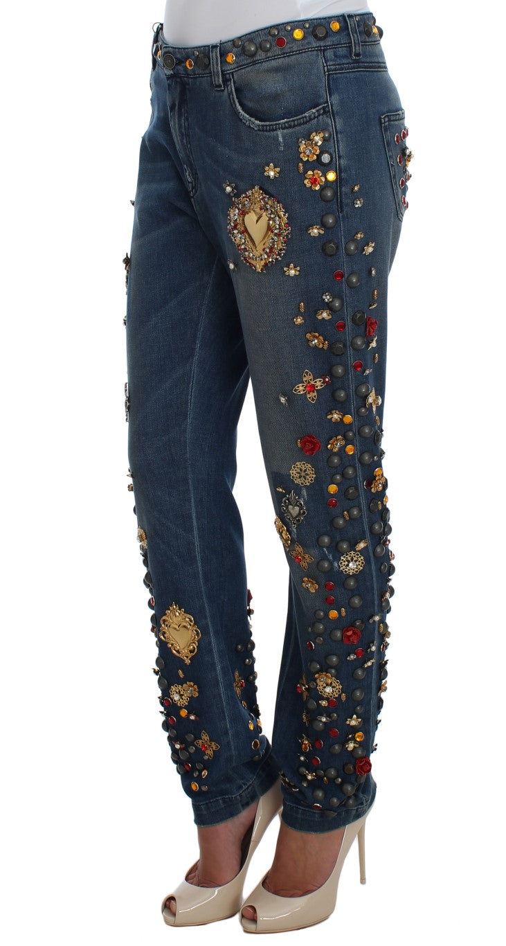 Dolce &amp; Gabbana Crystal Roses Heart Embellished Jeans