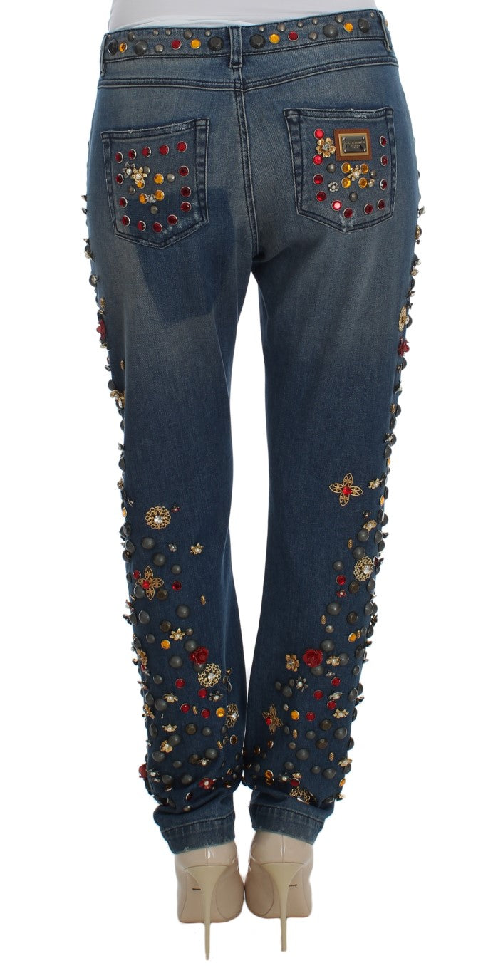 Dolce &amp; Gabbana Crystal Roses Heart Embellished Jeans