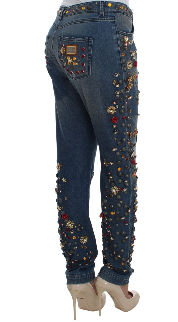 Dolce &amp; Gabbana Crystal Roses Heart Embellished Jeans