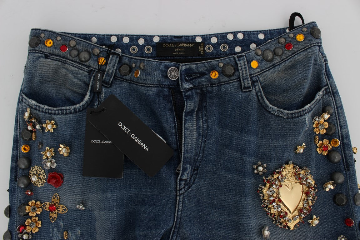 Dolce &amp; Gabbana Crystal Roses Heart Embellished Jeans