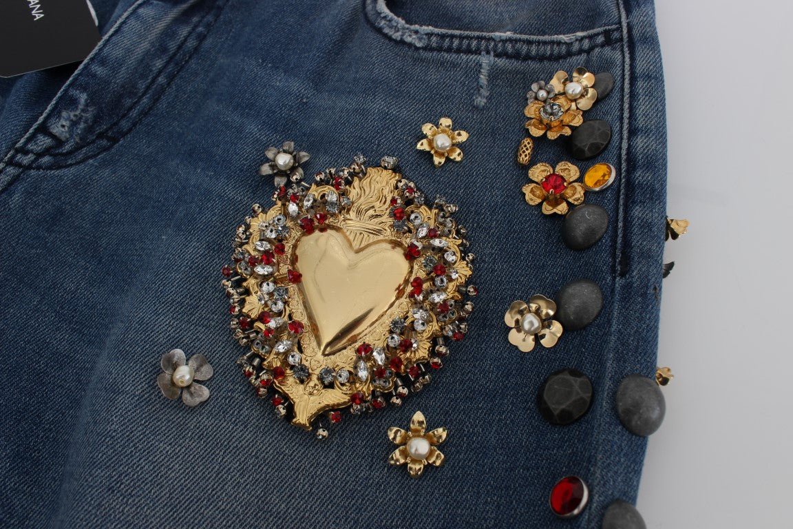 Dolce &amp; Gabbana Crystal Roses Heart Embellished Jeans