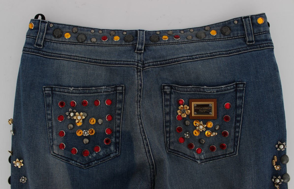 Dolce &amp; Gabbana Crystal Roses Heart Embellished Jeans