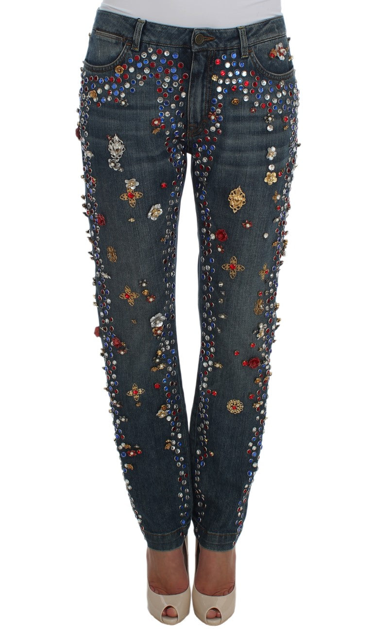 Dolce &amp; Gabbana Crystal Roses Heart Embellished Jeans