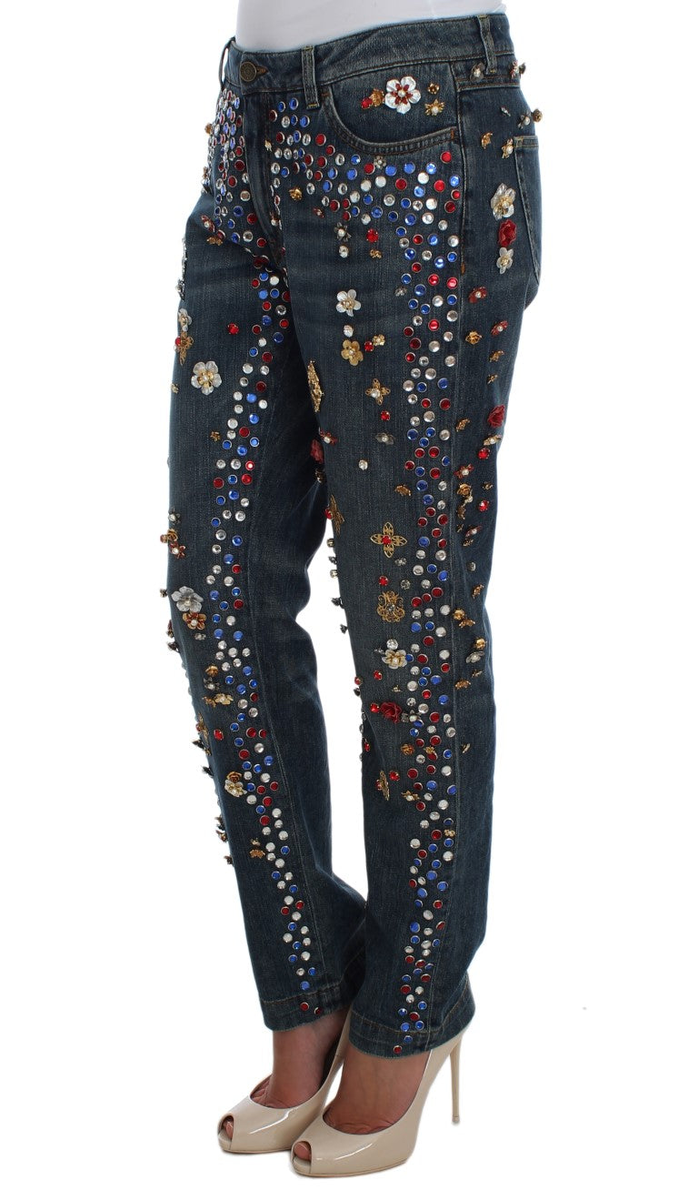 Dolce &amp; Gabbana Crystal Roses Heart Embellished Jeans